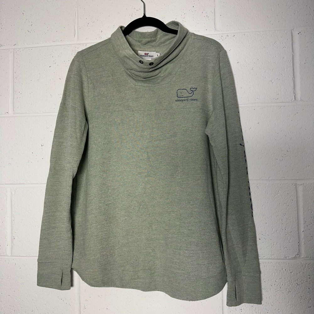 Vineyard Vines Womens Funnel Neck Pullover Heather Green Whale Logo Size S